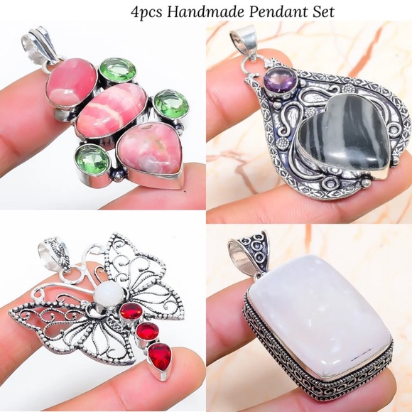 4pcs Natural Gemstone Handmade Pendant Set - Picture 1 of 5